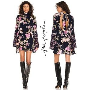 Free People NWT Tate Tunic Bell Sleeve Mini Dress in Midnight Combo Size Medium